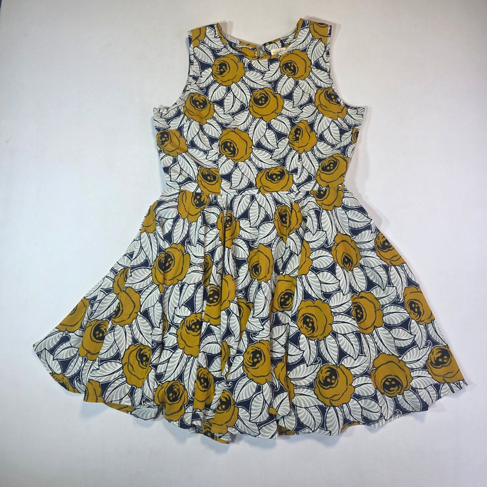 NWT Maison Jules Yellow Rose Floral Fit&Flare Dress Navy Blue White Sleeveless L